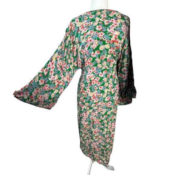 ZARA Floral Print Long Sleeve Midi Dress in Green Long Sleeves Women's Size S - Picture 10 of 13